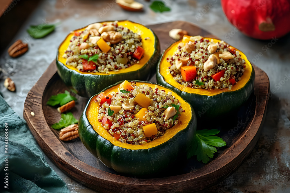 Vegetable, quinoa, and nut stuffed acorn squash Vegetable, quinoa, and nut stuffed acorn squash
