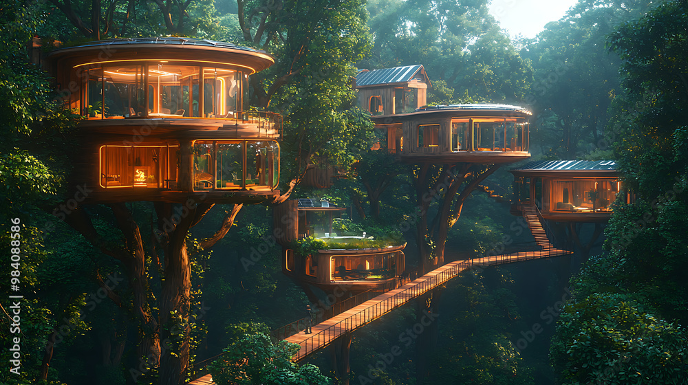 Obraz premium Treehouse Structures Rising Above the Forest Canopy
