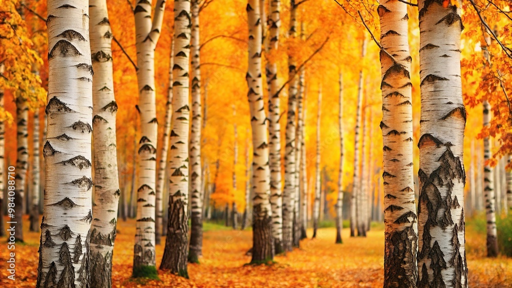 Autumn birch trees with tilted angle above river Autumn birch trees with tilted angle above river