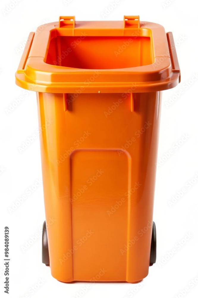 Top View of Open Orange Wheelie Waste Bin Isolated on White Background Top View of Open Orange Wheelie Waste Bin Isolated on White Background