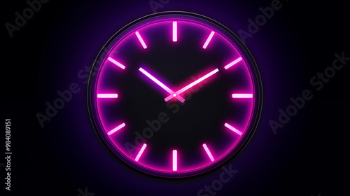 A neon wall clock glowing brightly on the wall, combining a classic clock face with the vibrant, colorful glow of neon lights to create a bold design feature. photo