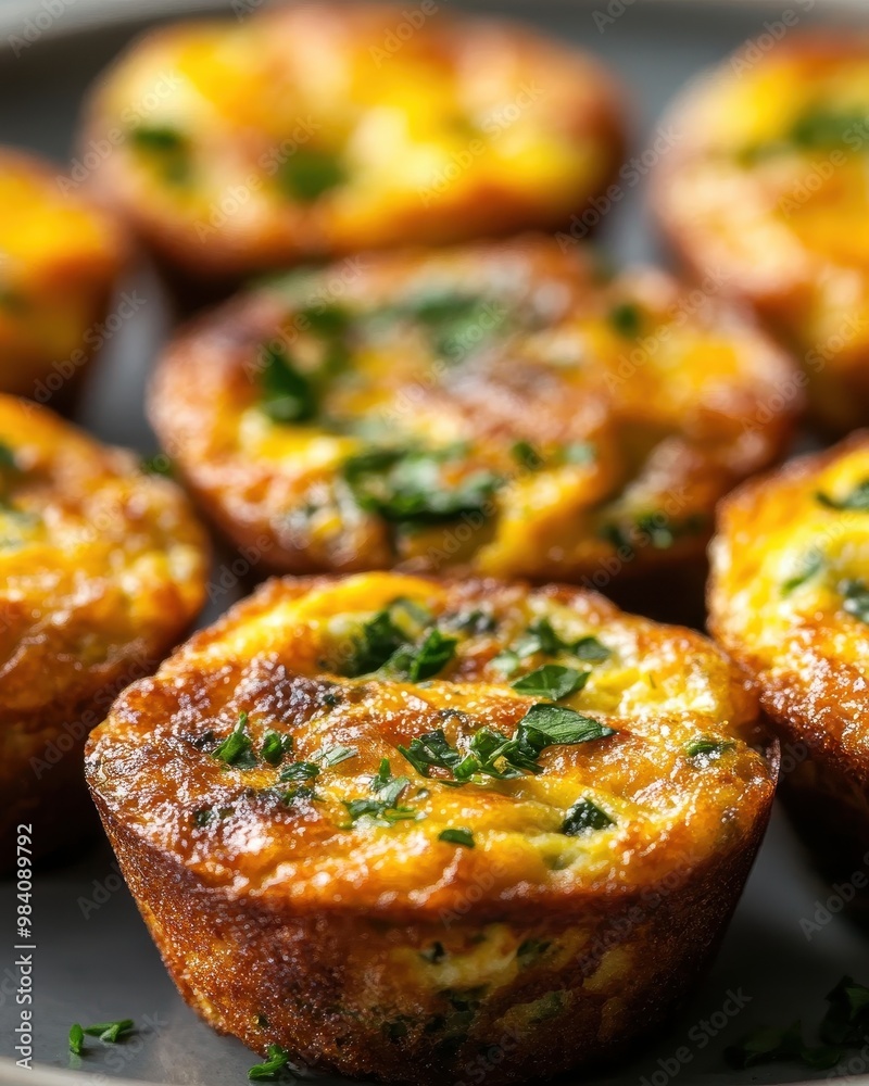 Savory baked egg muffins garnished with herbs, ideal for breakfast or snacks. Savory baked egg muffins garnished with herbs, ideal for breakfast or snacks.