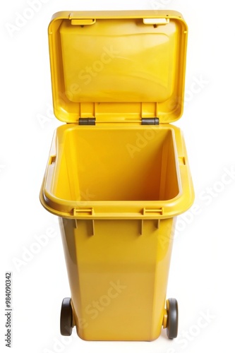 solated Yellow Wheelie Waste Bin on White Background - Recycling and Waste Management Concept