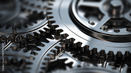 Close-up of a silver gear, showcasing its intricate teeth and polished surface. the detailed image highlights the precision engineering .