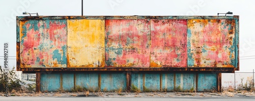 Vintagestyle billboard, promoting a retro clothing sale campaign, distressed textures, nostalgic colors, isolated on white background