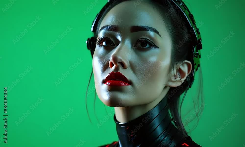 Side profile of futuristic woman with cyborg headgear with ai generated.
Side profile of futuristic woman with cyborg headgear with ai generated.