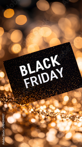 A black friday card with a glittery background