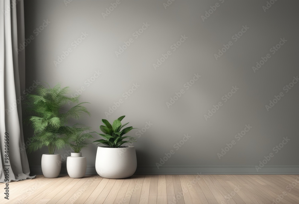 Interior background of room with stucco wall and vase with branch 3d rendering 300dpi