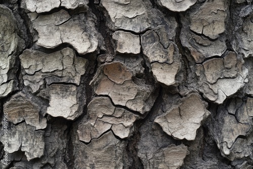 Close - up of tree bark texture showing deep ridges and natural cracks