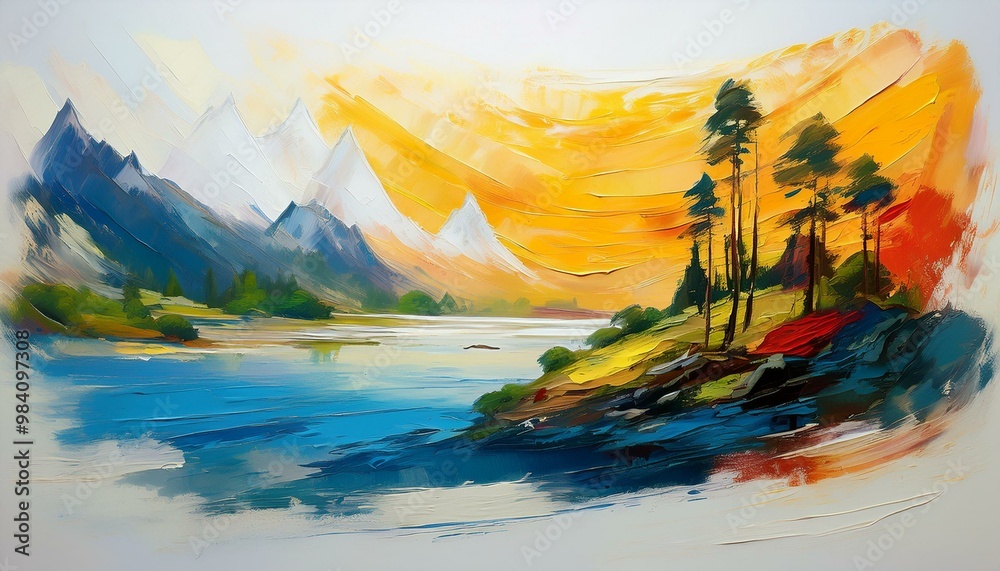 Obraz premium landscape oil brush stroke on white background