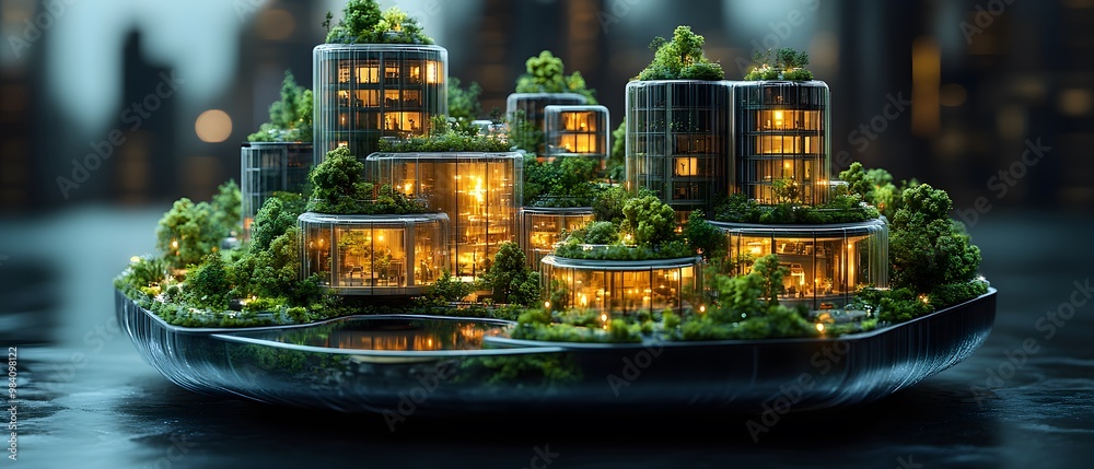 Obraz premium Modern Eco-Friendly Cityscape with Lush Greenery