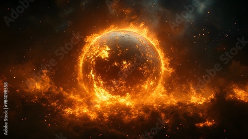 Fiery Celestial Body in Cosmic Space Environment