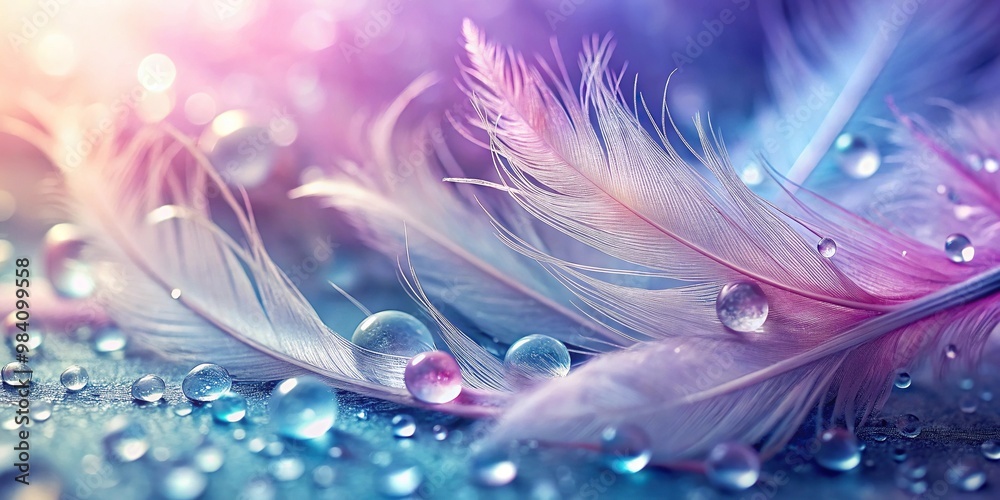 Background of light feather with water drops in pastel colors Background of light feather with water drops in pastel colors