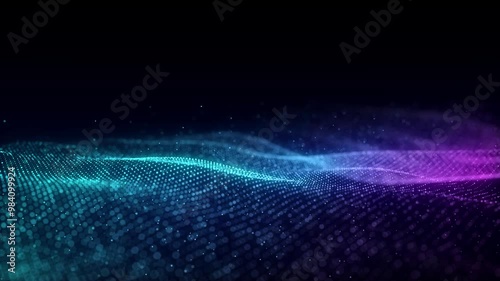 Wave of particles and lines. Big data visualization. Abstract background with a dynamic wave. 3d rendering.