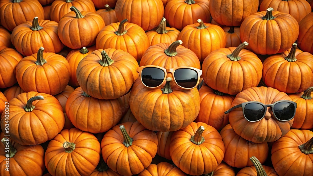 Background of pumpkins with sunglasses silhouette Background of pumpkins with sunglasses silhouette
