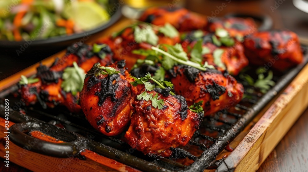 Melt-in-your-mouth tandoori chicken, marinated to perfection and charred to smoky tenderness in a traditional clay oven. A tantalizing glimpse into Indian culinary expertise. Melt-in-your-mouth tandoori chicken, marinated to perfection and charred to smoky tenderness in a traditional clay oven. A tantalizing glimpse into Indian culinary expertise.