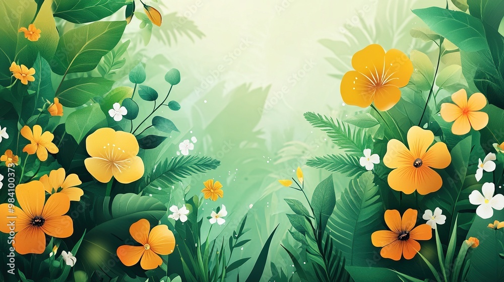 Vibrant Yellow Flowers in a Lush Green Jungle. Summer Plants And Flower Background Illustration. Generate Ai Image Vibrant Yellow Flowers in a Lush Green Jungle. Summer Plants And Flower Background Illustration. Generate Ai Image