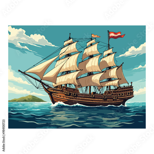 History, Columbus day, flat illustration