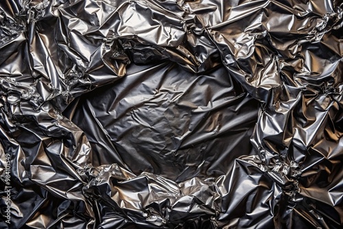 Background texture of shiny black metal foil