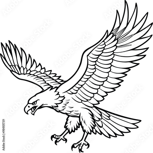 eagle flying bird line art vector illustration silhouette, Print