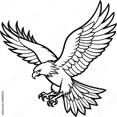 eagle flying bird line art vector illustration silhouette, Print