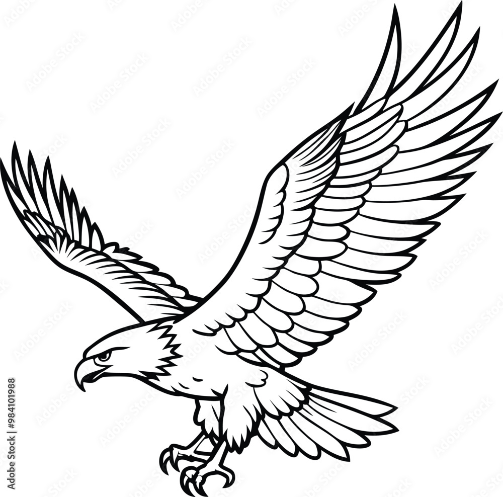 eagle flying bird line art vector illustration silhouette, Print eagle flying bird line art vector illustration silhouette, Print