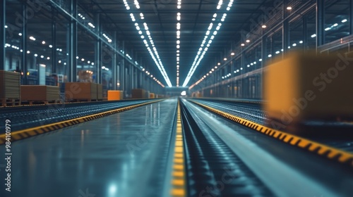 Industrial Warehouse Interior with Empty Shelves