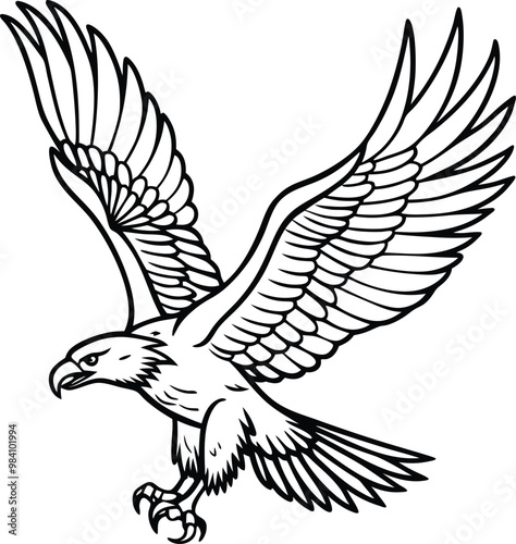 eagle flying bird line art vector illustration silhouette, Print
