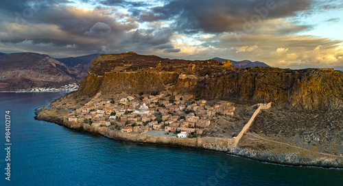 Aerial view of Monemvasia, a town in Laconia, Greece photo