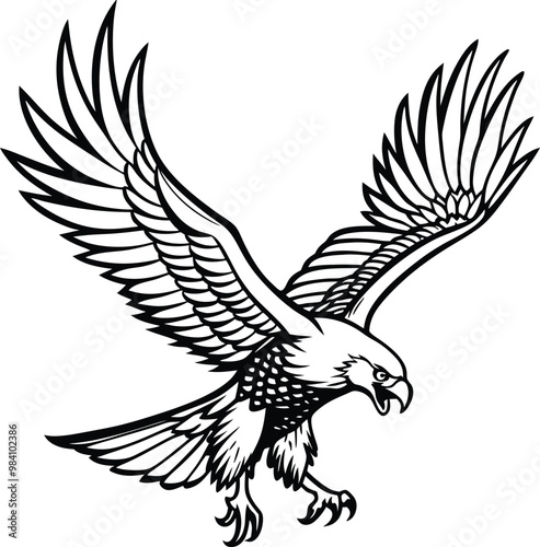 eagle flying bird line art vector illustration silhouette, Print