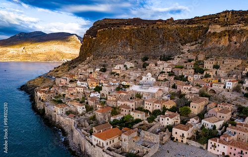 Aerial view of Monemvasia, a town in Laconia, Greece photo