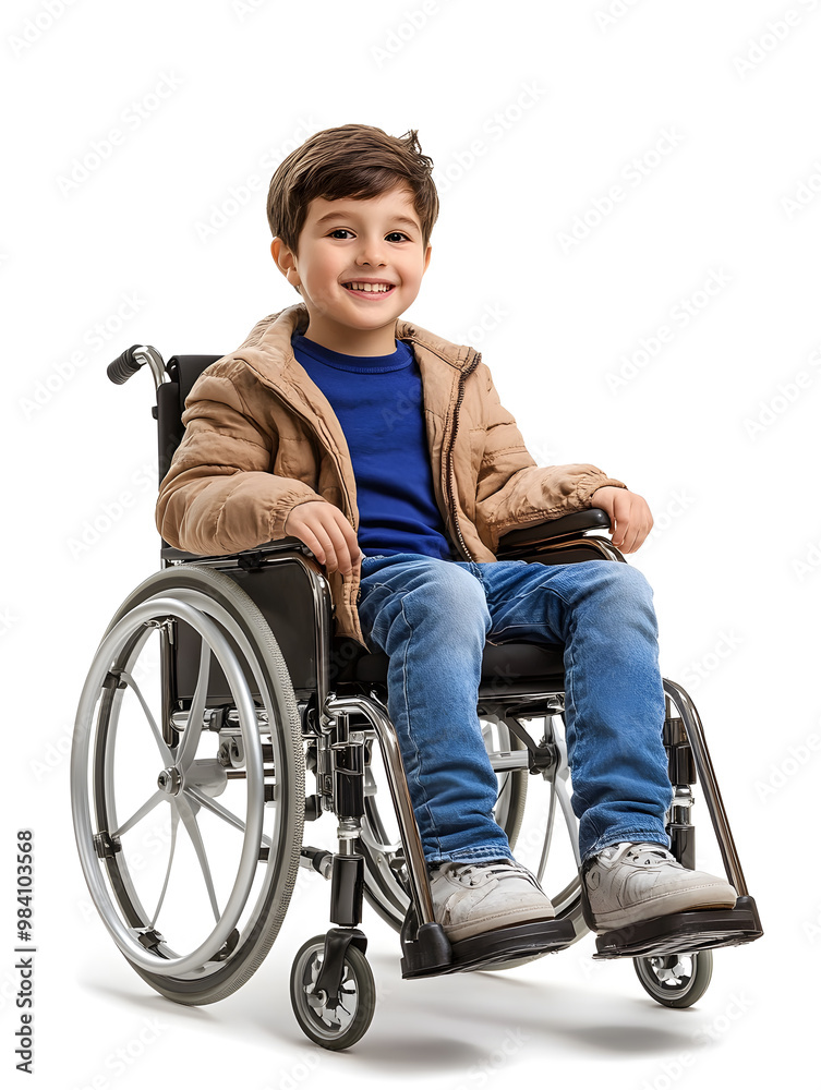 Wheelchair smiling kid isolated on white background Wheelchair smiling kid isolated on white background