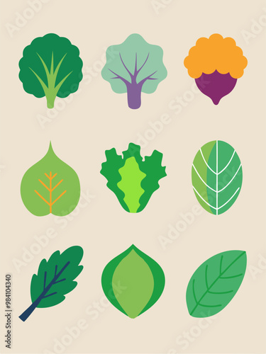 A set of nine hand-drawn illustrations depicting various types of leaves, perfect for adding a touch of nature to your designs. These playful and whimsical graphics are ideal for creating patterns.