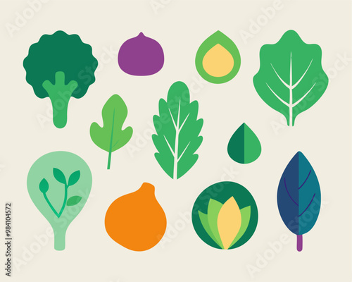 A collection of cute, colorful illustrations of various vegetables and herbs, perfect for adding a touch of freshness to your designs. This set is ideal for food-related projects.