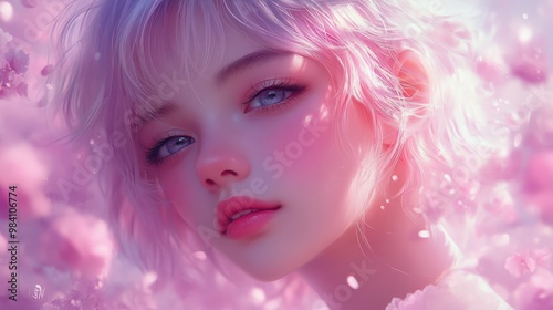 Ethereal Anime Dreamscape: Serene Pastel Illustration with Soft Inky Textures on Clean Background