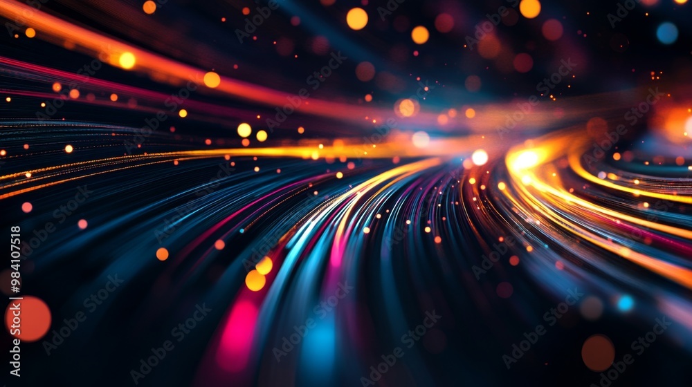 Аbstract background with colorful bokeh defocused lights and stars. Futuristic technology background with speed lines and bokeh effect Аbstract background with colorful bokeh defocused lights and stars. Futuristic technology background with speed lines and bokeh effect