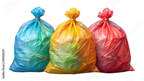 Colorful Plastic Trash Bags Isolated on Transparent Background