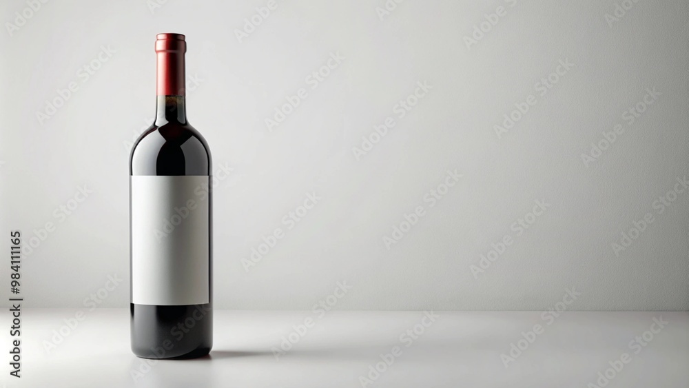 A minimalist shot of a red wine bottle with a red foil cap standing on a neutral gray surface. The bottle has no label, offering a clean and professional design, ideal for branding or product presenta A minimalist shot of a red wine bottle with a red foil cap standing on a neutral gray surface. The bottle has no label, offering a clean and professional design, ideal for branding or product presenta