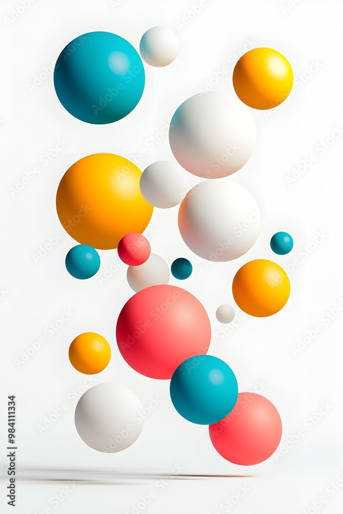 Abstract floating spheres with vivid colors and shadows, imaginative design, hyper-realistic 3D, isolated on white background Abstract floating spheres with vivid colors and shadows, imaginative design, hyper-realistic 3D, isolated on white background