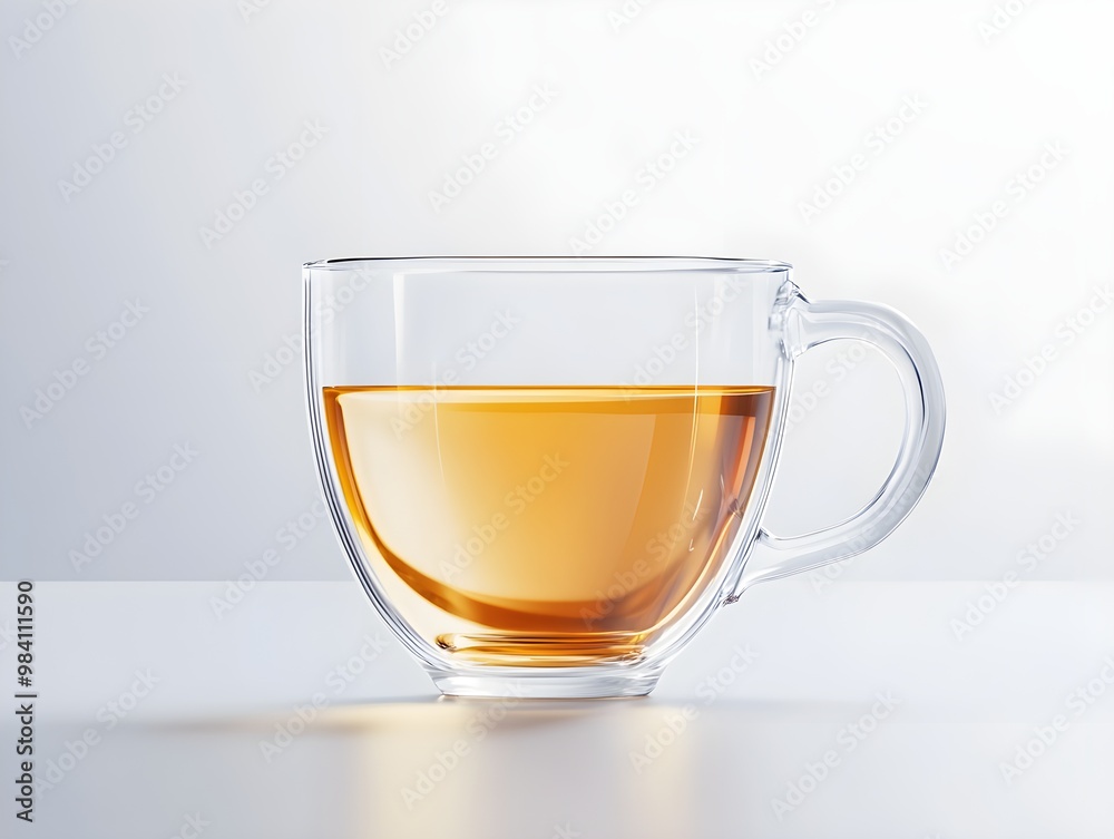 An elegant glass cup with delicate etched designs, highlighted by subtle reflections, set against a pure white backdrop in a realistic digital illustration An elegant glass cup with delicate etched designs, highlighted by subtle reflections, set against a pure white backdrop in a realistic digital illustration