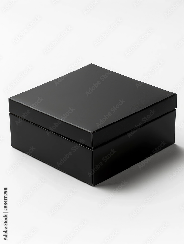 Naklejka premium Black Packaging Box. Isolated on White Background for Cosmetic Accessory Product