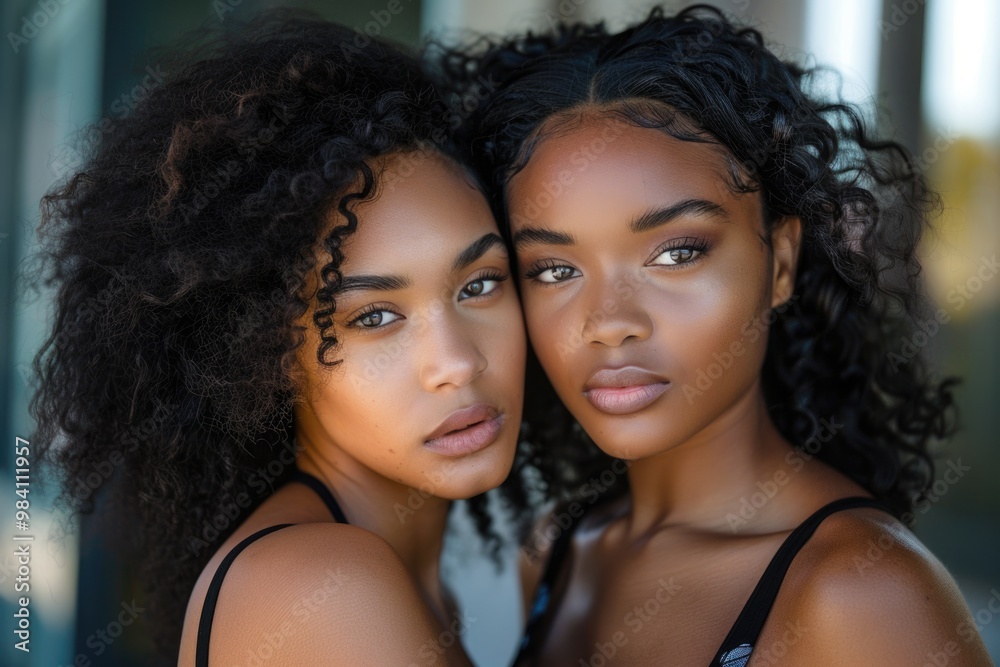 Obraz premium Black Women Serious. Portrait of Two Attractive African American Women with Confident Attitude