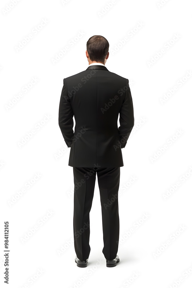 Corporate businessman in black suit standing back view isolated on white background Corporate businessman in black suit standing back view isolated on white background