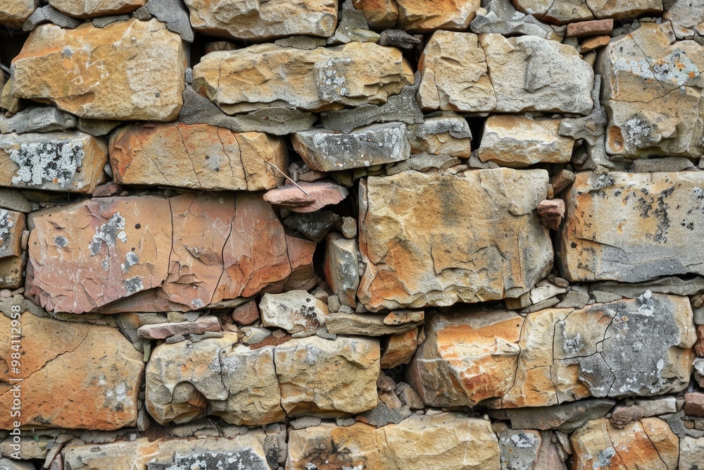 Fototapeta premium Broken Stone Wall. Abandoned Age of Antique Brick Architecture