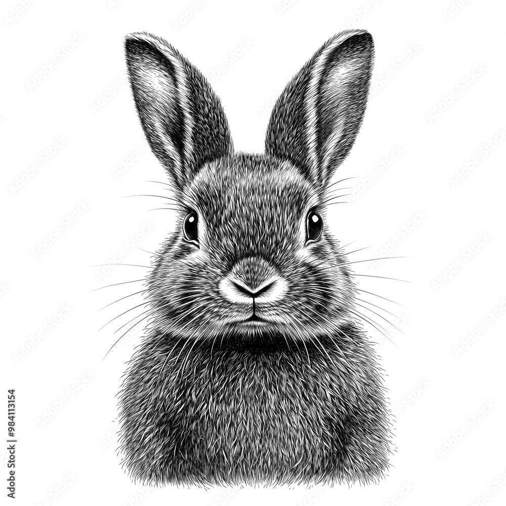 Fototapeta premium Detailed Black and White Illustration of a Netherland Dwarf Rabbit's Face Close-Up. Generative AI