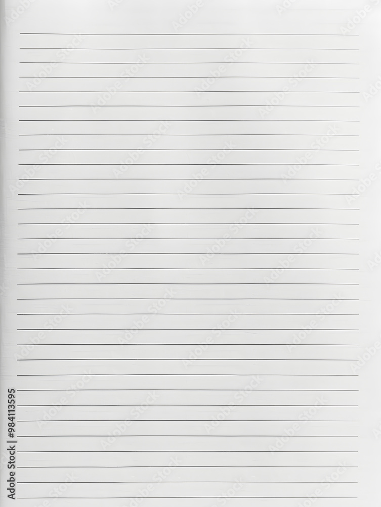Notebook Lined Paper Background with horizontal lines neatly spaced across a clean white sheet Notebook Lined Paper Background with horizontal lines neatly spaced across a clean white sheet