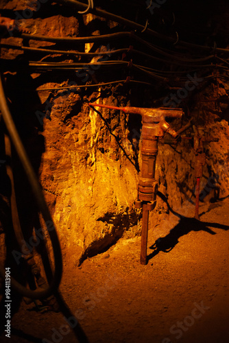 młot pneumatyczny w kopalni węgla,  a jackhammer in a coal mine photo