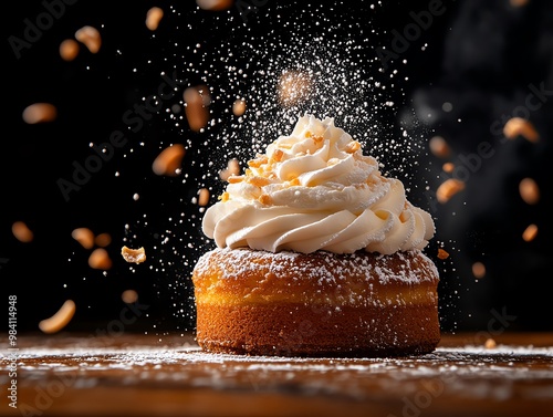 In France, baba au rhum, a yeast cake soaked in rum syrup and often filled with whipped cream, is a luxurious dessert from Lorraine photo