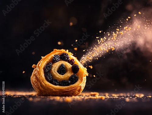 In France, pain aux raisins, a spiral pastry filled with raisins and custard, is a beloved breakfast option in Parisian boulangeries photo