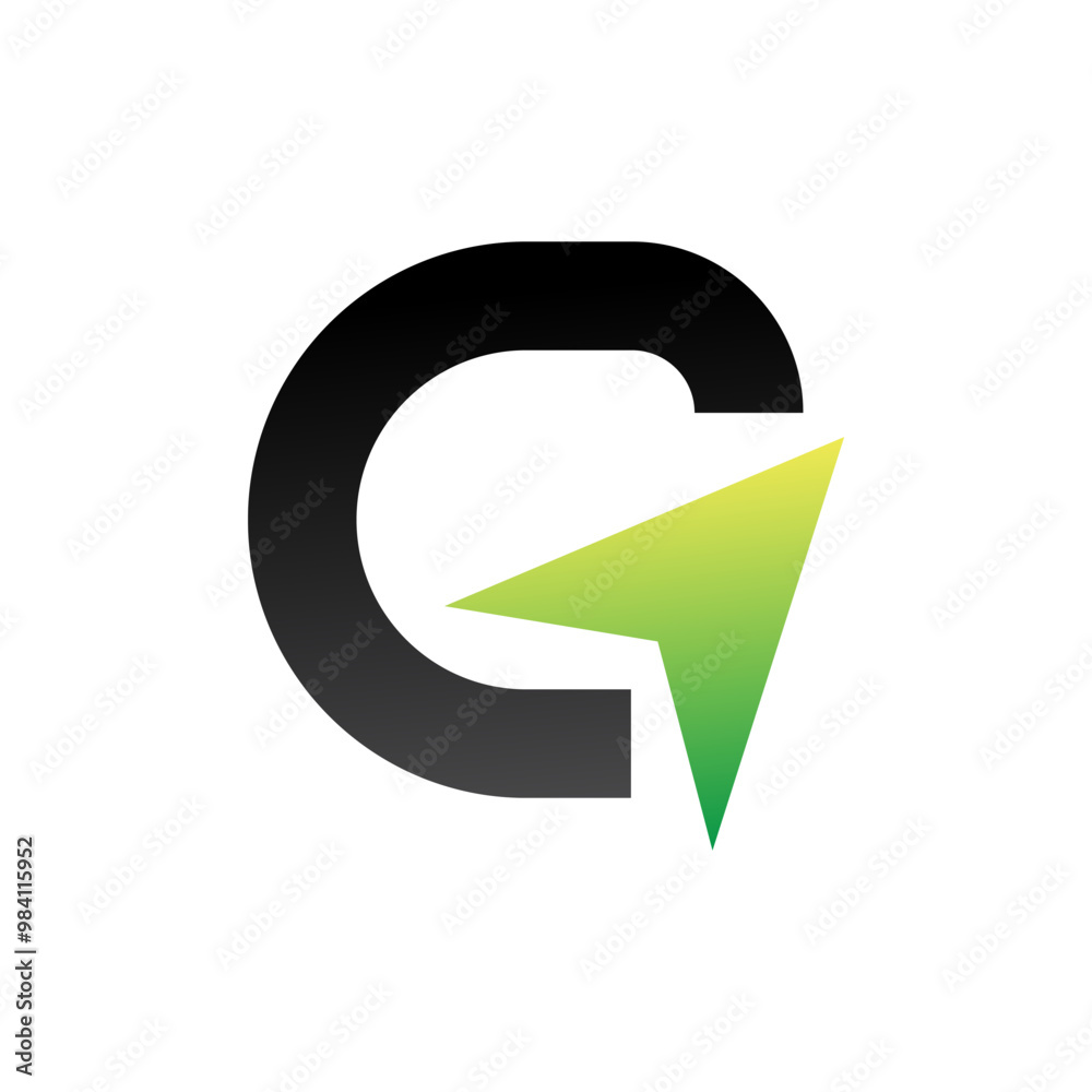 Simple letter G logo design with an arrow on the side pointing up.
